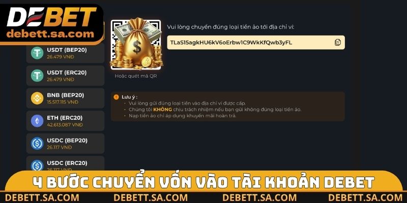 4 bước chuyển vốn vào tài khoản game DEBET