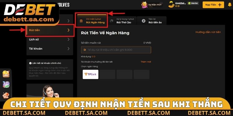 Chi tiết quy định nhận tiền sau khi thắng