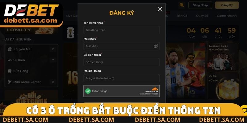 Có 3 ô trống bắt buộc điền thông tin