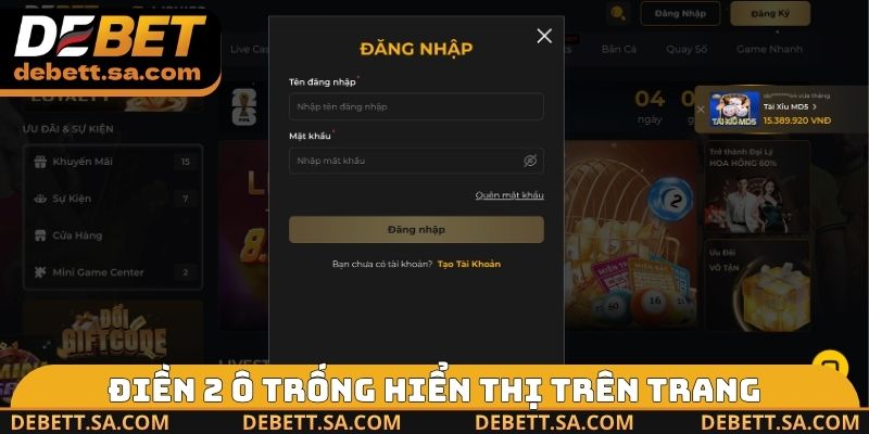 Điền 2 ô trống hiển thị trên trang